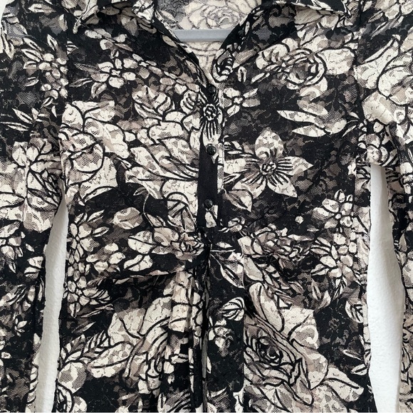 VTG y2k Heart Moon Star Long-Sleeve Mesh Lace Button-Up MEDIUM - Picture 6 of 11